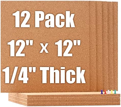 SUNGIFT Cork Board 12"x12" -12 Pack Square Decorative Cork Tiles 1/4" Thick by SUNGIFT