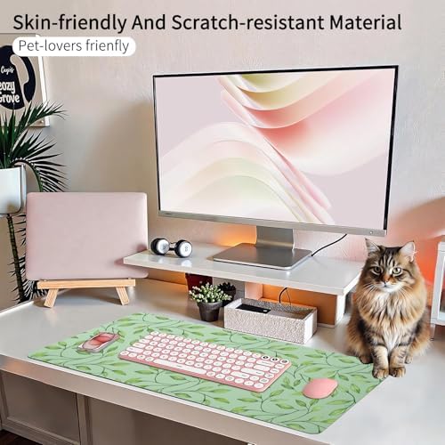 Botanical Foliage Print Office Desk Mat 31.5" x 15.7" Desktop Mat PU Leather Large Mouse Pad White Mousepad Non-Slip Table Mat for Girls, Women, Home, Work, Computer, and Gaming - Image 5