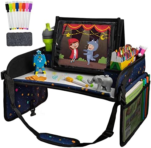 Lusso Gear Car Seat Activity Tray - Dry-Erase Top & Toddler Travel Essential - Mesh Pockets & Car Back Seat Organizer - Cup Holder & Road Trip Essentials for Kids - 600D Oxford Material by LussoGear