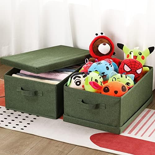 HOONEX Storage Bins with Lids for Organizing, Pack of 2, Storage Boxes with 2 Carrying Handles and Sturdy Heavy Cardboard, 16.5" L x 11.8" W x 7.5" H for Shoes, Books, Clothes, Olive - Image 3