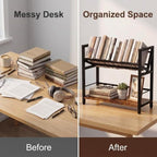 2-Tier Desktop Bookshelf, Office Desk Shelf Organizer, Slanted Book Rack - Image 7