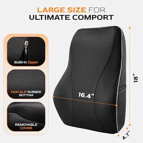 TULARIS Extra Dense Lumbar Support Pillow with Double Adjustable Straps - Ergonomic Memory Foam Cushion for Office Chair, Car, Couch - Firm Back Support for Lower Back & Spine Pain Relief - Image 3