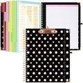 Ospelelf Clipboard with Storage 8.5 X 11，Padfolio Organizer, Spiral Portfolio Letter Size with Notepad, Pen Holder, 5 Extra Folder Divider Pages, Elastic Closure Nurse Office Essentials Black Gold by OspelelfOfficeSupplies
