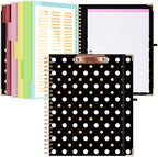 Ospelelf Clipboard with Storage 8.5 X 11，Padfolio Organizer, Spiral Portfolio Letter Size with Notepad, Pen Holder, 5 Extra Folder Divider Pages, Elastic Closure Nurse Office Essentials Black Gold by OspelelfOfficeSupplies