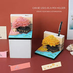 3D Memo Pad Tree Model Colorful 3D Sticky Notes Paper Notes,3D Art Notepad with Pen Holder LED(Pink Marriage Tree) - Image 4