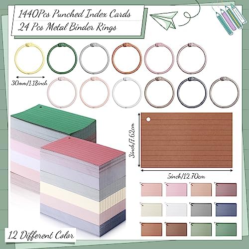 Ctosree 1440 Pcs Back to School Index Cards, 3 x 5 Inch, Novel Color - Image 2