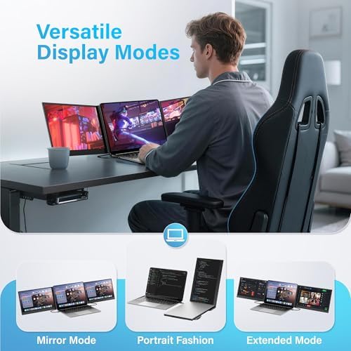 15.6" Laptop Screen Extender New Upgraded Ultra-Thin & Light, Triple Portable Monitor 1080P FHD IPS, USB-C/HDMI Plug & Play for 13-17.3" Laptop, Travel Monitor Extender for Windows/Mac/Chrome - Image 5
