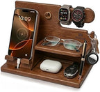 TESLYAR Wood Phone Docking Station for Men - Desk or Nightstand Organizer - Birthday Gifts for Husband or Dad - Anniversary Idea from Wife - Key Holder, Stand Wallet, Watch & Essentials (Earth Beige) by TESLYAR