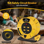 Extension Cord Storage Reel with 4-Grounded Outlet & 2 USB Port, 15A Circuit Breaker, Heavy Duty Open Cord Reel for 12/3,14/3 Gauge Power Cord, Hand Wind Retractable,ETL Listed Yellow Y85CR06 - Image 3