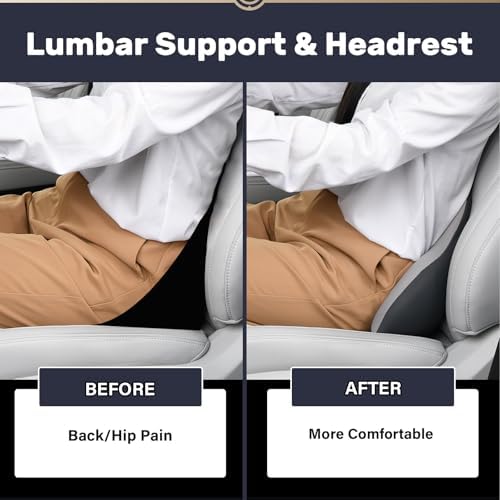 Coverado Lumbar Support Pillow and Car Neck Pillow, Ergonomic Memory Foam Desk Chair Cushion and Headrest Pillow for Car Office Chair, Sciatica & Neck & Tailbone Pain Relief Cushion-Black&Gray - Image 4