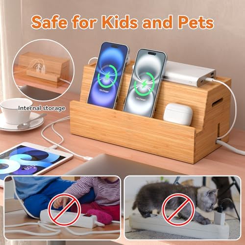 Bamboo Cable Management Box, Natural Color, 31X14X15.5CM - Image 3