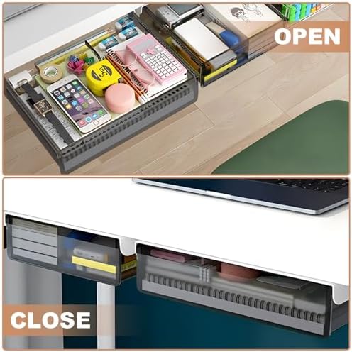 SVNNELP Under Desk Table Drawer Storage Organizer,2 Pack Large & Medium Slide Out Desk Drawers - Hidden Desktop Organizer,Attachable Pencil Storage Tray Under Table(ML) - Image 6