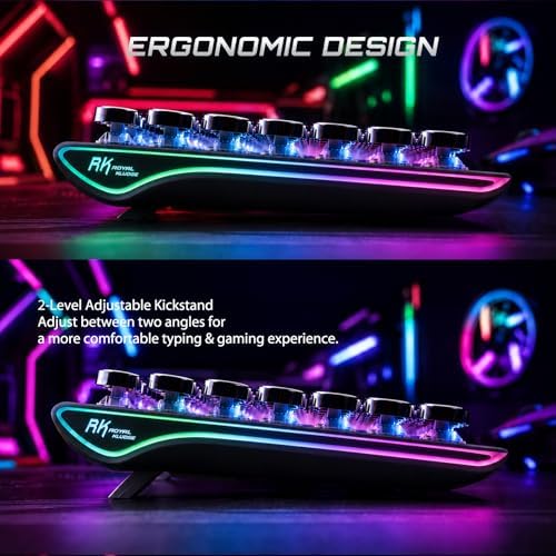 RK ROYAL KLUDGE S108 Typewriter Mechanical Keyboard, Wired Gaming Keyboard with Number Pad, Full Size Retro Keyboards w/Detachable Wrist Rest for Mac/Win/PC, Clicky Blue Switch, Rainbow Backlit Black - Image 7