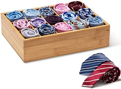 GOBAM Bamboo Closet Drawer Divider - Storage Organizer with 15 Compartments, Drawer Organizer, Storage Box for Belts, Ties, Bras, Briefs, Socks & Jewelry - Natural by GOBAM
