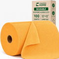 Reusable Microfiber Cleaning Cloth Roll - 100 Pack, 12"x12" Washable Tear-Away Paper Towels, Lint-Free & Streak-Free Rags for Kitchen, Glass, Cars, Electronics, Workshop and Garage(Tangerine Yellow) by CHAUNCEYHOME