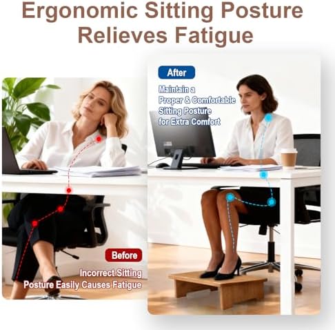 Solid Wood Under Desk Footrest Foot Rest for Under DEST at Work Ergonomic Foot Stool Improves Posture and Circulation, Chair Footrest for Leg Rests 350lbs Capacity for Home Office - Image 5