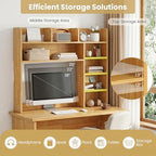 Tangkula Desktop Bookshelf with LED Lights, Desk Hutch with 8 Shelves for Max 25" Monitor, Desktop 5-Tier Display Rack, Wood Desktop Storage Hutch Organizer for Dorm Office Home, Burlywood - Image 7