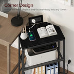 MAHANCRIS Corner Printer Stand with Charging Station, 3-Tier Large Printer Table with Adjustable Feet, Metal Frame Storage Shelf for Office, Living Room, Small Space, Black PTBK14E01 - Image 3