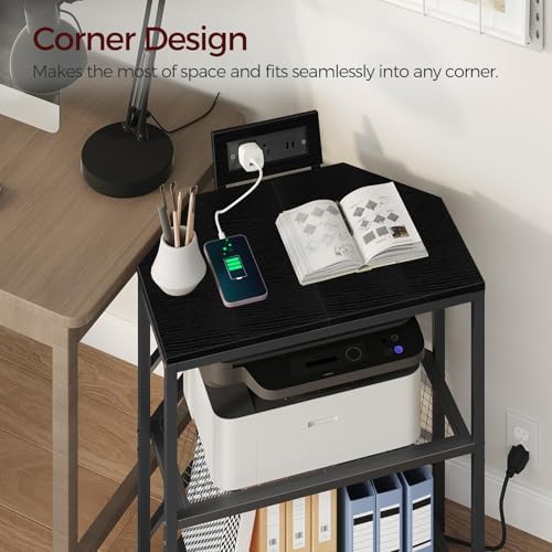 MAHANCRIS Corner Printer Stand with Charging Station, 3-Tier Large Printer Table with Adjustable Feet, Metal Frame Storage Shelf for Office, Living Room, Small Space, Black PTBK14E01 - Image 3