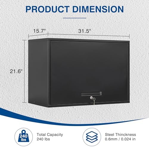 Fesbos Metal Storage Cabinet Black Wall Cabinets with Shelf and Locking Door - Wall Mounted Storage Cabinet for Garage Warehouse Home Office - Assembly Required - Image 3