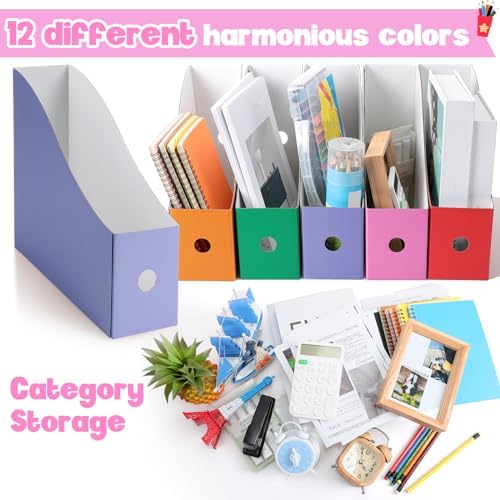 Colarr 48 Pcs Cardboard Magazine File Holder Book Bins, Bright Color - Image 3