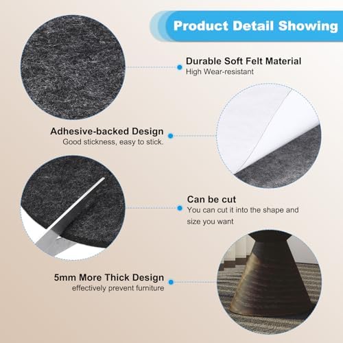 PATIKIL 12" Diameter Felt Furniture Pads, 8 Pack 1/5" Thick Lamp Base Felt Round Soft Adhesive Non-Slip Anti-Scratch Backed Felt Floor Protector for Lamp Furniture DIY Craft, Dark Grey - Image 3