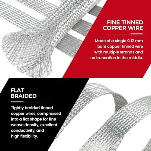 Tinned Copper Braid Cable Wire Shielding Sleeve 9/16 in Wide(0.36 ID)-15ft - Image 3