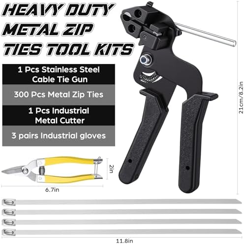 305 Pack Stainless Steel Cable Tie Gun Kit, 300 Pcs 11.8 Inch Metal Zip Ties, with Adjustable Fastening and Cutting Tools for Fence, Chain Link Fence, Pipe, Industrial Use - Image 2