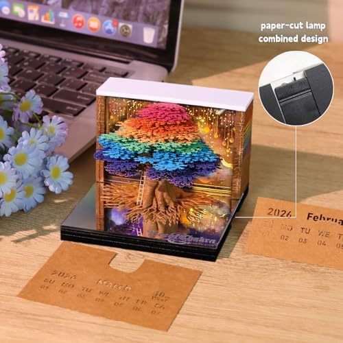 3d Calendar 2027,Hand Tear DIY Art 3d Calendar,Perfect Combination Of Artistic And Practical Design With Lights,Suitable For Note Taking,Decorative Ornaments,Holiday Gifts (colorful) - Image 3