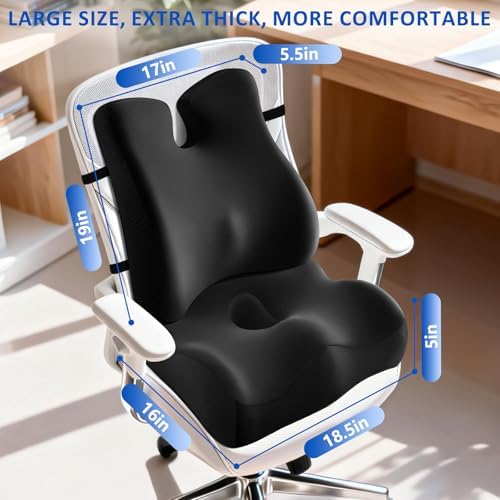 Lumbar Support Pillow for Office Chair,Seat Cushion with Back Support,Office Chair Cushion for Tailbone Pain,Sciatica and Hemorrhoid Relief (Black) - Image 3