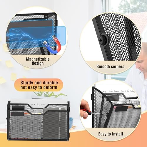 Docnest 3 Pack 2 Tier Dual-Mount Magnetic Mesh File Holders, Wall Organizer - Image 3
