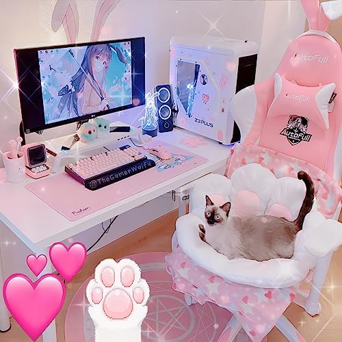 Ditucu Cat Paw Cushion Kawaii Chair Cushions 31.4 x 27.5 inch Cute Stuff Seat Pad Comfy Lazy Sofa Office Floor Pillow for Gaming Chairs Room Decor White - Image 4