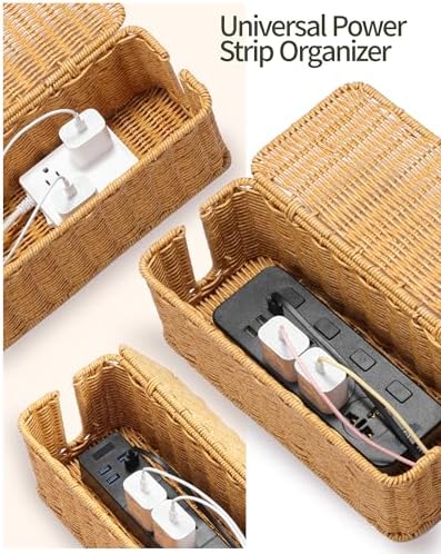 YECAYE Handwoven Rattan Style Cable Management Box, Decorative Storage Cord Organizer Box for Power Strips & Cords, Cord Hider for Home, Kids & Pet Safety, DIY-Friendly Cord Management - Image 3