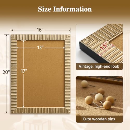 16x20 Elegant Framed Bulletin Board for Kitchen Recipes,Champagne Gold - Image 5
