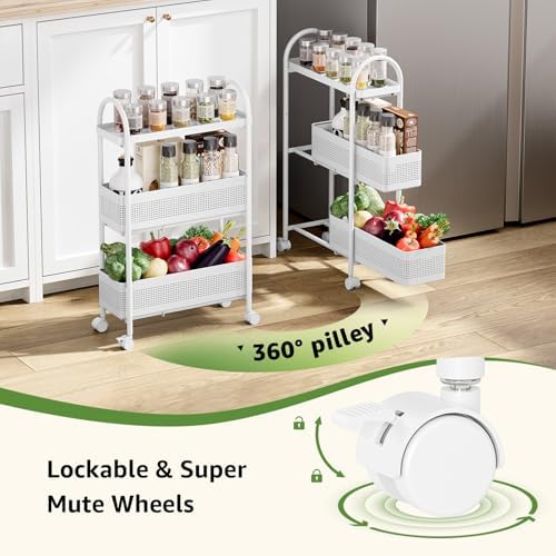KINGRACK 3 Tier Slim Rolling Cart with Drawer, Metal Utility Storage Cart - Image 4
