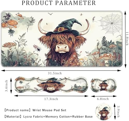 Keyboard Wrist Rest Set,Memory Foam Wrist Support Mouse Pad,31.5"x11.8" Desk Mat for Comfortable Typing & Pain Relief,Non-Slip Base for Office & Home Use - Cute Highland Cow - Image 2
