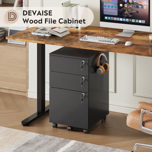 DEVAISE 3 Drawer Wood File Cabinet with Individual Locks, Black - Image 3