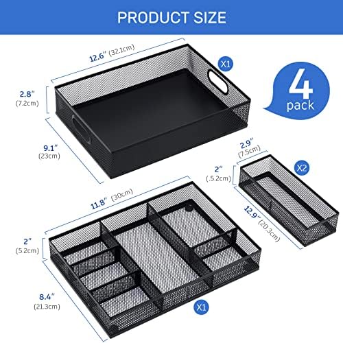 Neudeco Desk Drawer Organizer, 4 Pack Metal Mesh, Black - Image 2
