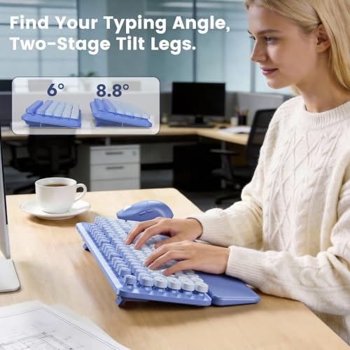 Wireless Keyboard and Mouse Combo, Magnetic Soft-Touch Wrist Rest, Purple - Image 5