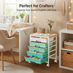 Pipishell Rolling Cart with 5 Drawers, Craft Storage Cart, Green Gradient - Image 4