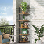 6 Tier Corner Plant Stand Shelf, 54.4", Rustic Brown by Greatseas