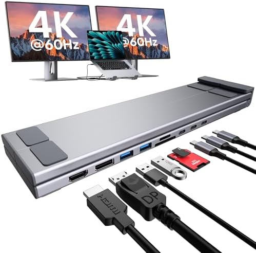 Mukiya 9 in 1 USB C Laptop Dock Stand with HDMI+DP,4K Dual Monitor PD 100W by Mukiya