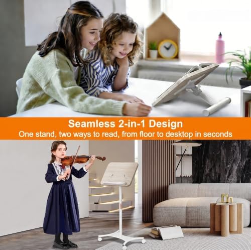 2-in-1 Floor Music Stand & Desktop Book Stand, 16.5"–51" Height Adjustable - Image 2