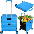 Foldable Utility Cart Portable Collapsible Crate Rolling Carts with Wheels Rolling Tote Basket Teacher Cart with Lid Wear-Resistant 360°Rotate Wheel Noiseless for Shopping Storage Office Use by SELORSS