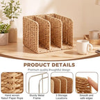 Novabright Paper Wicker 3-compartment File Magazine Desk Holder for B5 - Image 3