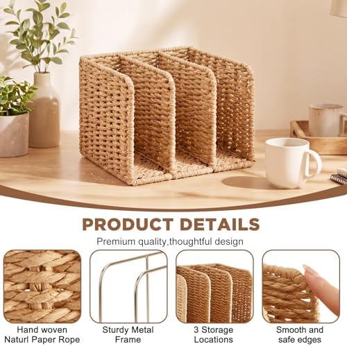Novabright Paper Wicker 3-compartment File Magazine Desk Holder for B5 - Image 3