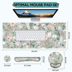 AIMSA Keyboard Mouse Pad Set, Extended Mouse Pad, Keyboard Wrist Rest Support, Memory Foam Ergonomic Desk Pad Set for Home Office Study Game, Pink White Flowers Plants - Image 7