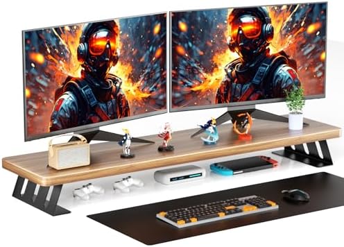 Dual Monitor Stand Riser, 39 Inch Large Wood Monitor Stands for 2 Monitors by NestNeatHome