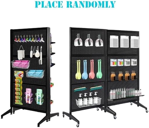 NectaCol 3'x 6' Pegboard Display Stand with T-Base, Metal Peg Board Display Stand with Wheel, Standing Pegboard Display with 20 Pieces Hooks, Black - Image 7