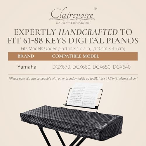 Clairevoire Waterproof Keyboard Piano Cover Cloth for Yamaha DGX670, DGX660, DGX650, Keyboard Covers for Digital Piano, Electric Piano Protection, Weighted Keyboard Piano 88 Keys - DGX670,Ebony Black - Image 4